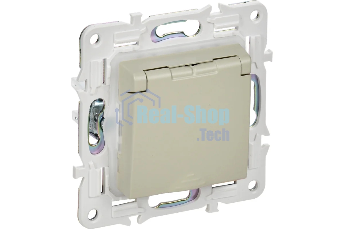 Розетка 1-местная IEK SKANDY SK-R11B (SK-R16-16-44-K10) с заземлением, с защитными шторками и крышкой 16А IP44, бежевый