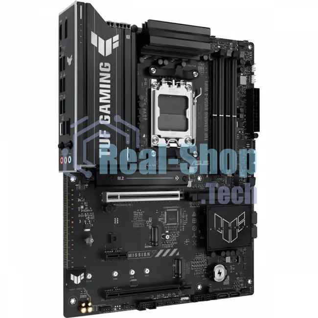 Материнская плата ASUS TUF Gaming B850-E WiFi, AM5, AMD B850, 4xDDR5, 4xSATA, 3xM.2, 1xPCIe 5.0 x16, 1xPCIe 4.0 x16, 1xPCIe x1, 1xDP, 1xHDMI, 2xUSB-C (1x10Gbps, 1x20Gbps), 3xUSB-A 5Gbps, 3xUSB-A 2.0, 1x2.5Gb LAN, Wi-Fi 6E, Bluetooth 5.3, 3x3.5 мм, 7.1, AT