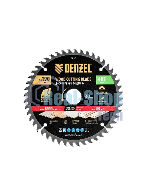 Пильный диск по дереву Denzel ф190 х 30 мм, 48 зубьев 733417