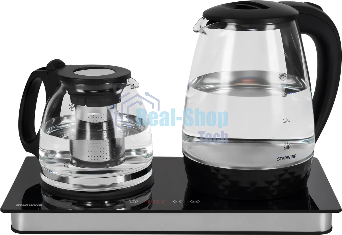 Чайник электрический Starwind SKG4044 1.8 л, 1800 Вт, черный/серебристый корпус: стекло