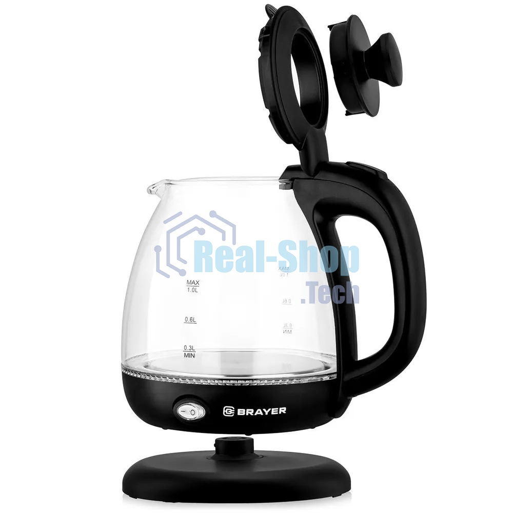 Чайник электрический BRAYER BR6106, 1100 Вт, 1 л, стеклянный, автоотключение, подсветка, черный