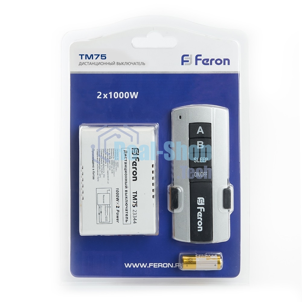Выключатель дистанционный Feron 230V 1000W 2-хканальный 30м с пультом управления, TM75