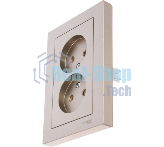 Розетка 2-м AtlasDesign без заземл. 16А в сборе шампань SchE ATN000520