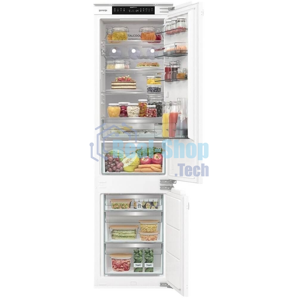 Встраиваемый холодильник Gorenje NRKI519E82WF, 193 см, электронное управление, цифровой дисплей, Wi-Fi, NoFrost Dual, Multiflow 360, контейнер CrispZone с контролем влажности, функция ConvertActive, AdaptTech, MultiAdjust, жесткое крепление, инверторный компрессор, уровень шума 35 дБ