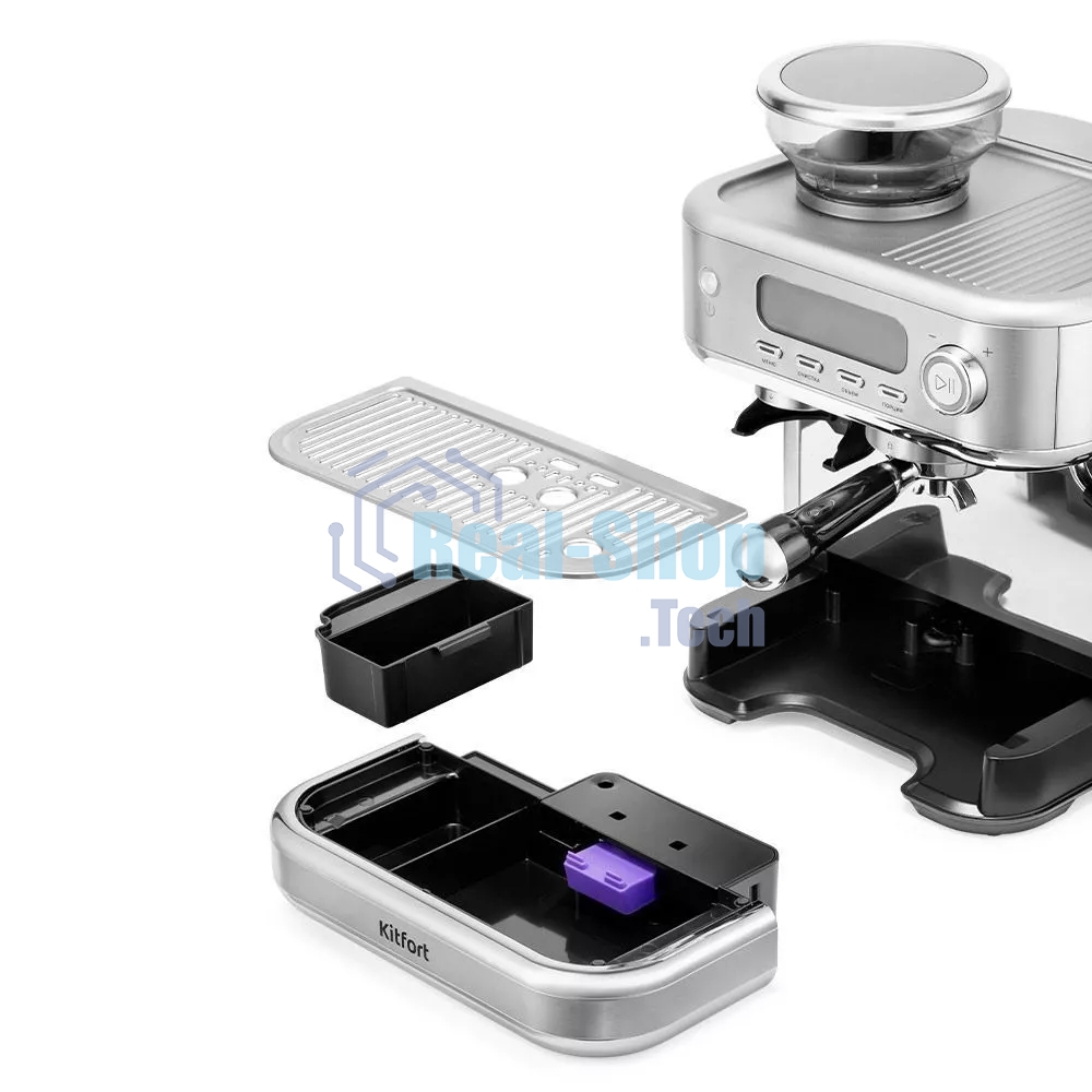 Кофеварка рожковая Kitfort КТ-7113 нержавеющая сталь, исп. кофе - молотый/зерновой, 2.3 л, 1770 Вт, 15 бар