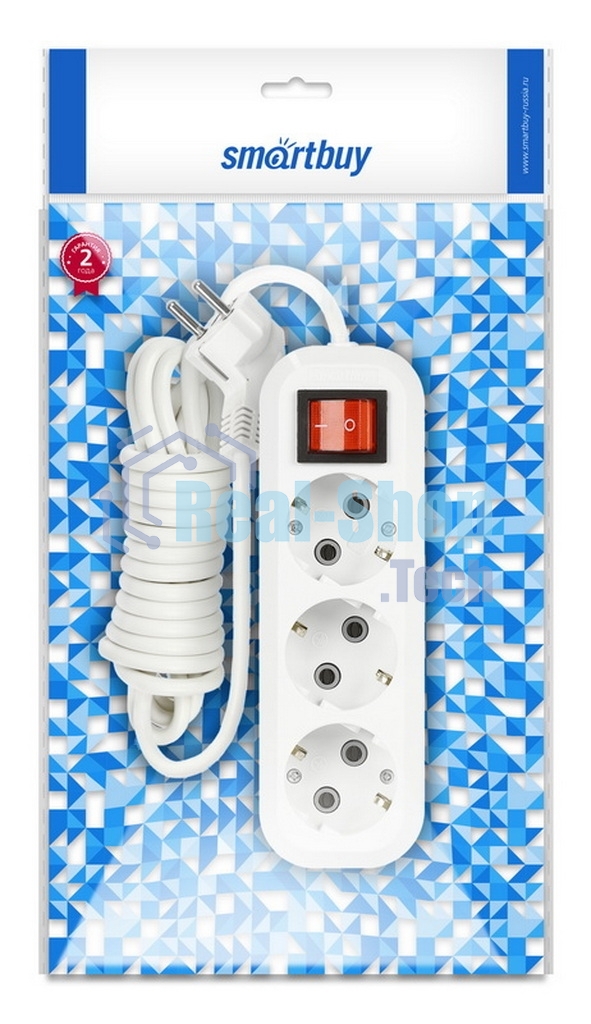 Удлинитель Smartbuy (SBE-16-3-03-ZS) 3 гнз х 3,0 м (16А/3.5 кВт, ПВС 3х1.0)