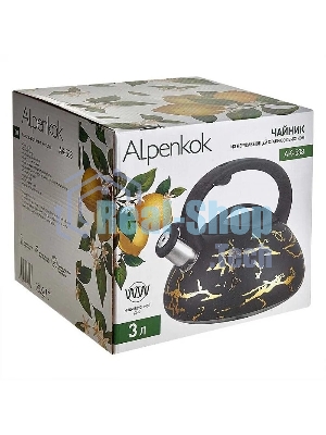 Чайник для плиты ALPENKOK AK-538 из нерж.стали 3л,со свистком,индукционное дно