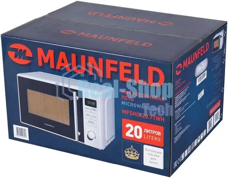 Микроволновая печь Maunfeld MFSMO.20.7TWH белый, 20 л, 700 Вт, переключатели - поворотный механизм/кнопки