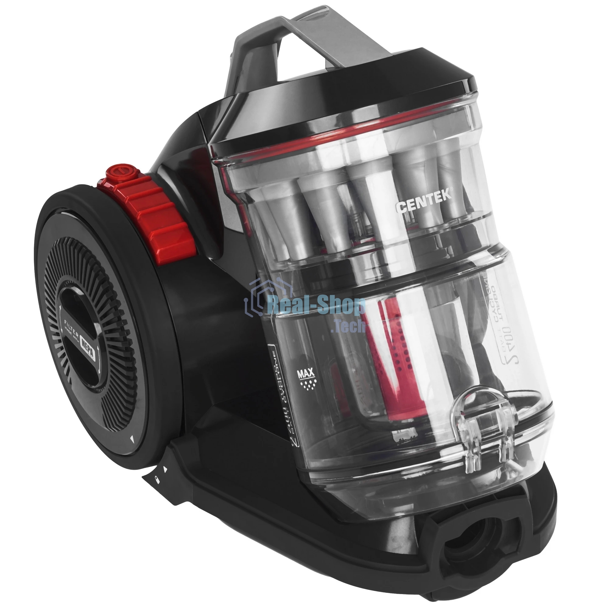 Пылесос Centek CT-2523 черный/красный, 420/2400 Вт, уборка сухая, пылесборник контейнер 3.5 л