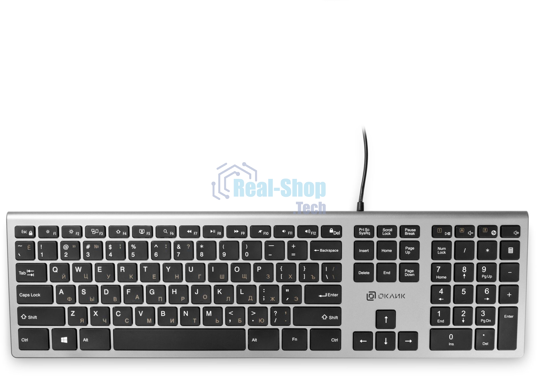 Клавиатура проводная Oklick 890S, USB, серый/черный