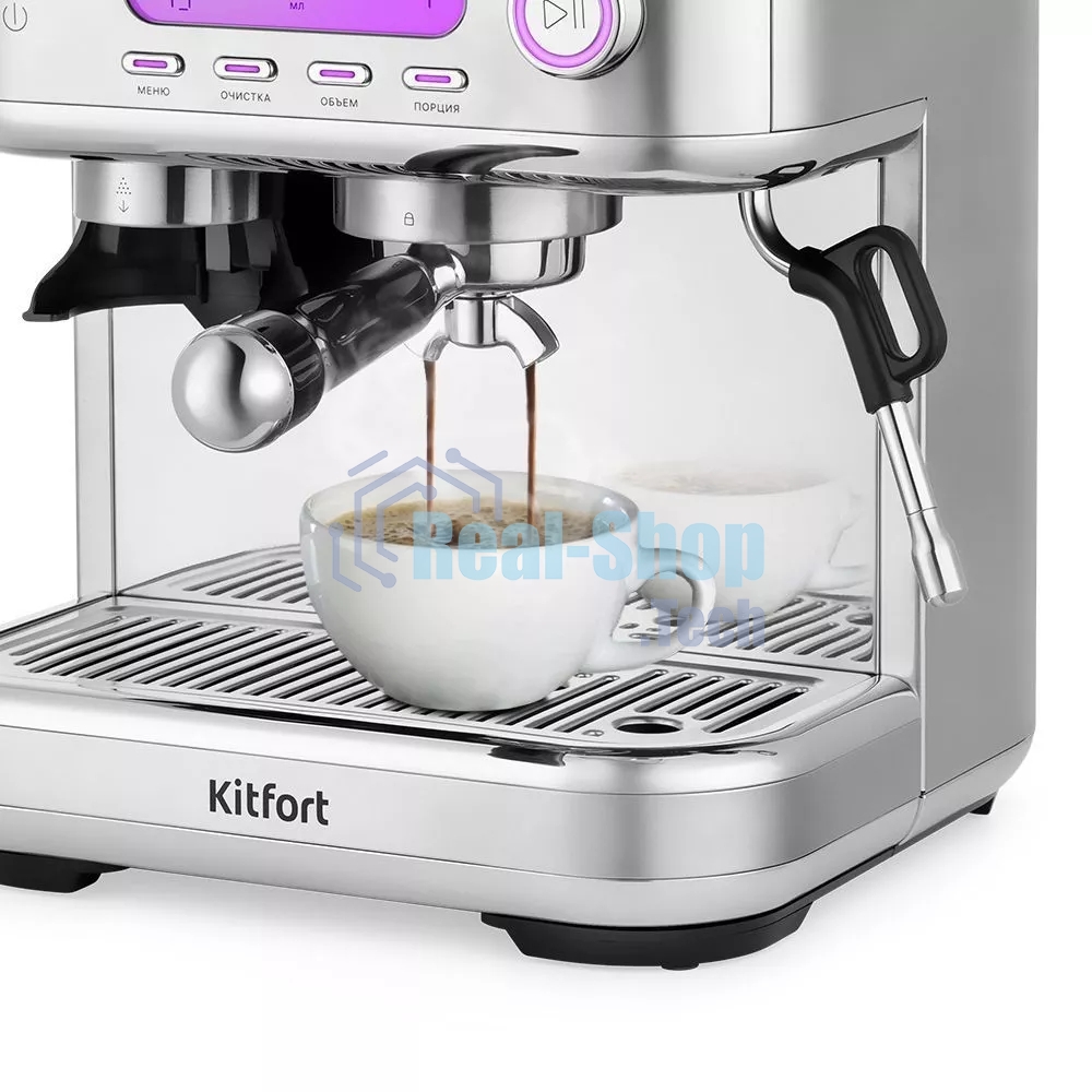 Кофеварка рожковая Kitfort КТ-7113 нержавеющая сталь, исп. кофе - молотый/зерновой, 2.3 л, 1770 Вт, 15 бар