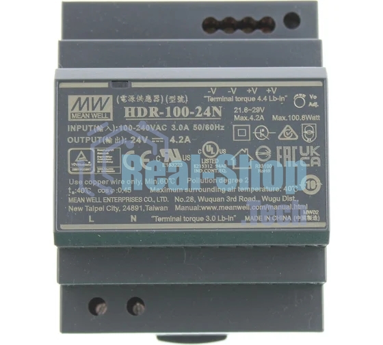 Блок питания AC-DC, 100.8Вт, вход 85...264 В AC 47...63Гц, 120...370В DC, выход 24В, 4.2А, рег. выхода 21.6...29В, изоляция 3000В AC, в кожухе на DIN-рейку, 70х90х54.5мм, -30...+70°С