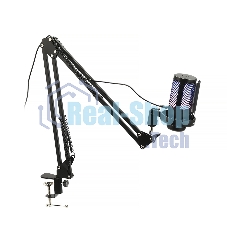 Микрофон конденсаторный Gembird M-02N, подсветка RGB, шумоподавление, микрофонная стойка (пантограф), черный