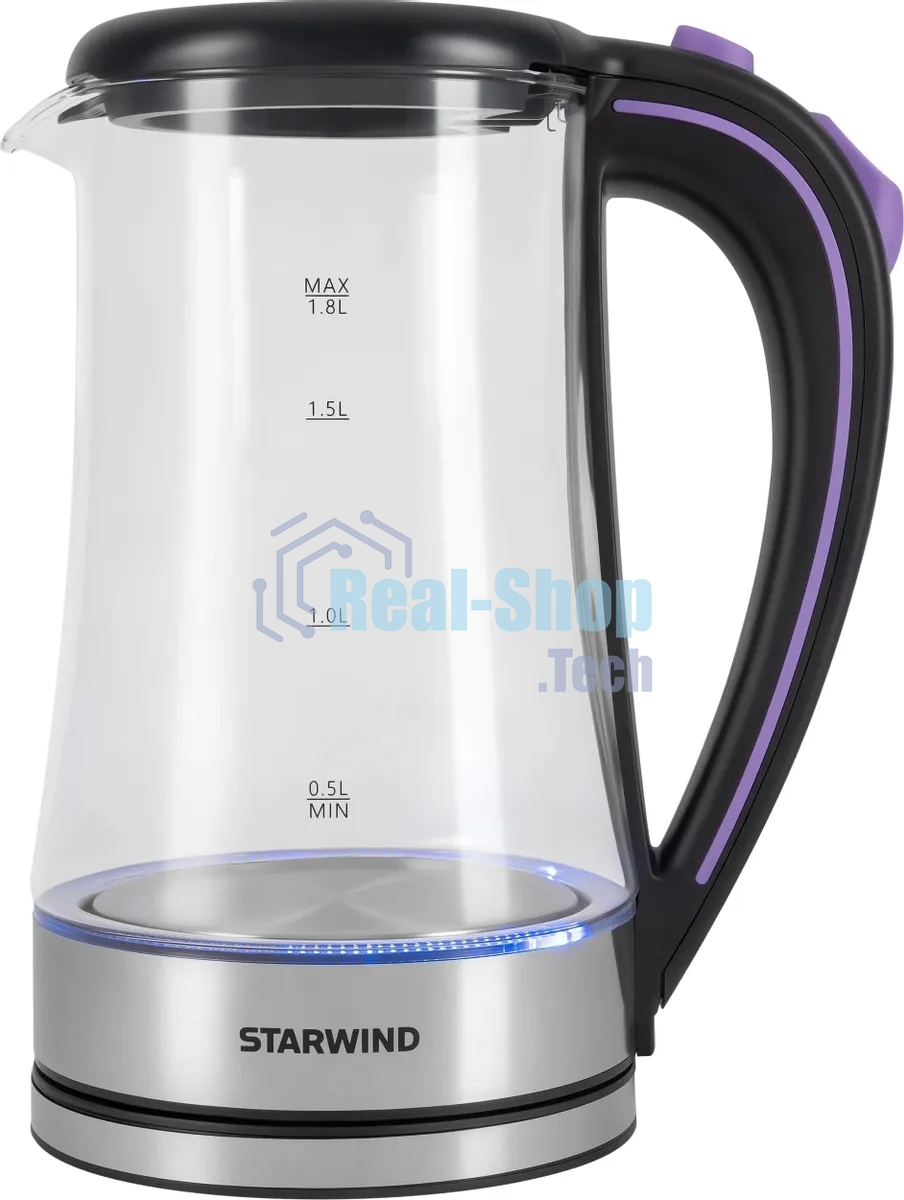 Чайник электрический Starwind SKG4045 1.8 л, 1800 Вт, черный/серебристый корпус: стекло