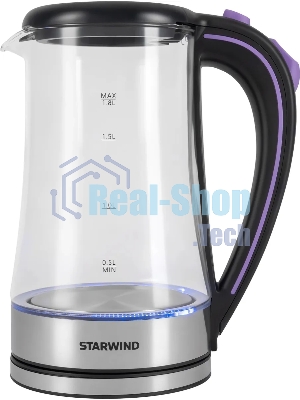 Чайник электрический Starwind SKG4045 1.8 л, 1800 Вт, черный/серебристый корпус: стекло