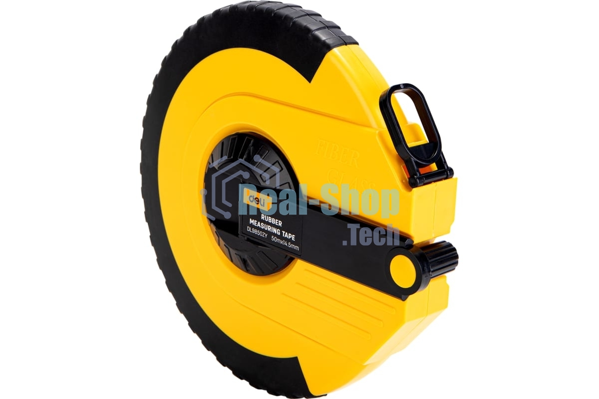 Мерная лента Deli DL9850ZY 50м x 14.5мм Ударопрочный корпус. Основной класс точности. Метрическое полотно из стекловолокна и ПВХ.