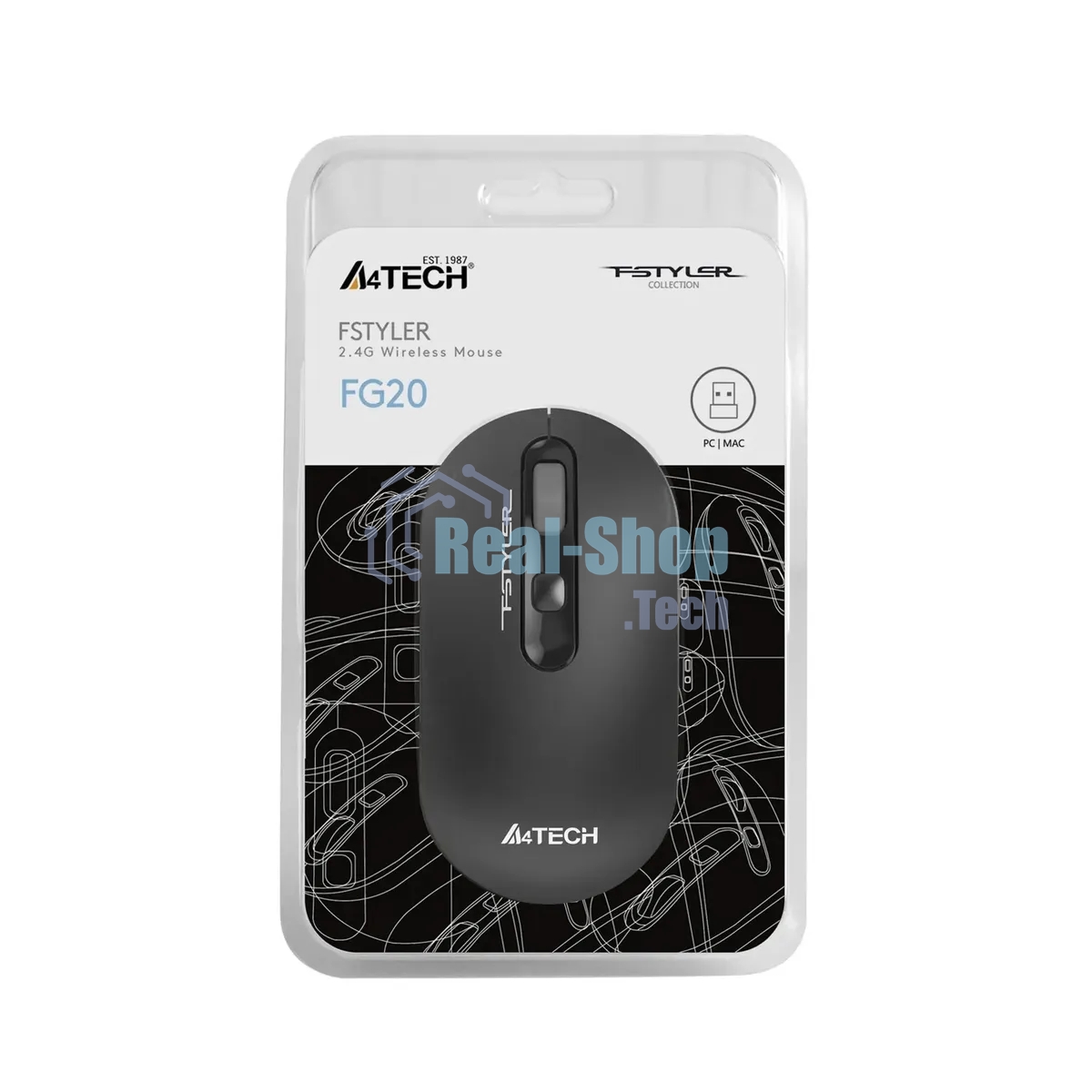 Мышь беспроводная A4Tech Fstyler FG20S серый, 2000 dpi, радиоканал, USB, кнопки - 3