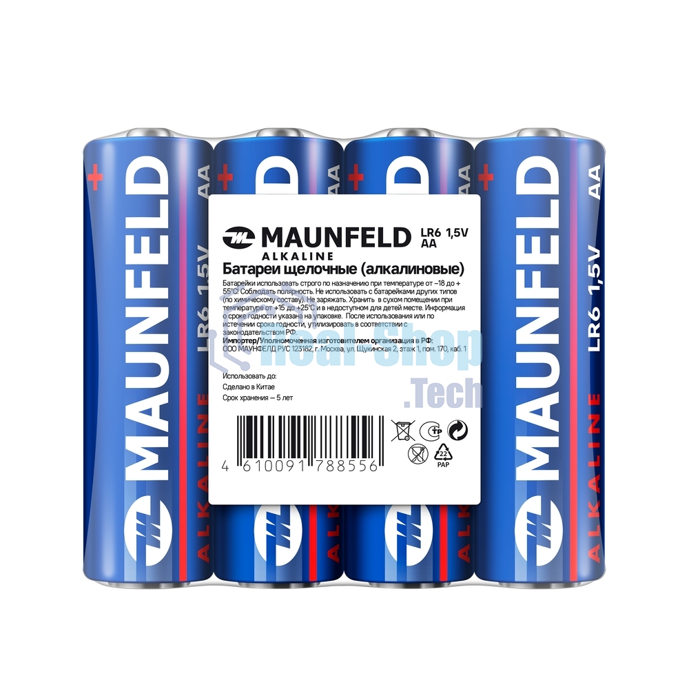 Батарейки Maunfeld Alkaline AA (LR6) MBLR6-SR40, спайка 4 шт, 1.5 В