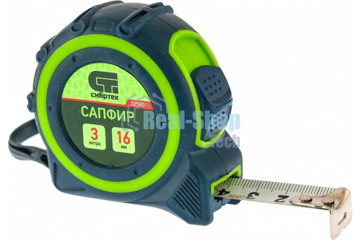 Рулетка Сибртех Сапфир, двухкомпонентный корпус, 3 м х 16 мм