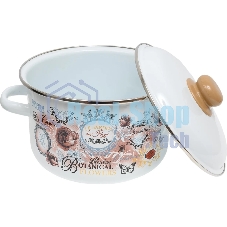 Кастрюля Appetite 1RD201М Roses с крышкой, эмалированная сталь, цилиндрическая 4 л