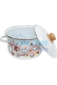 Кастрюля Appetite 1RD201М Roses с крышкой, эмалированная сталь, цилиндрическая 4 л