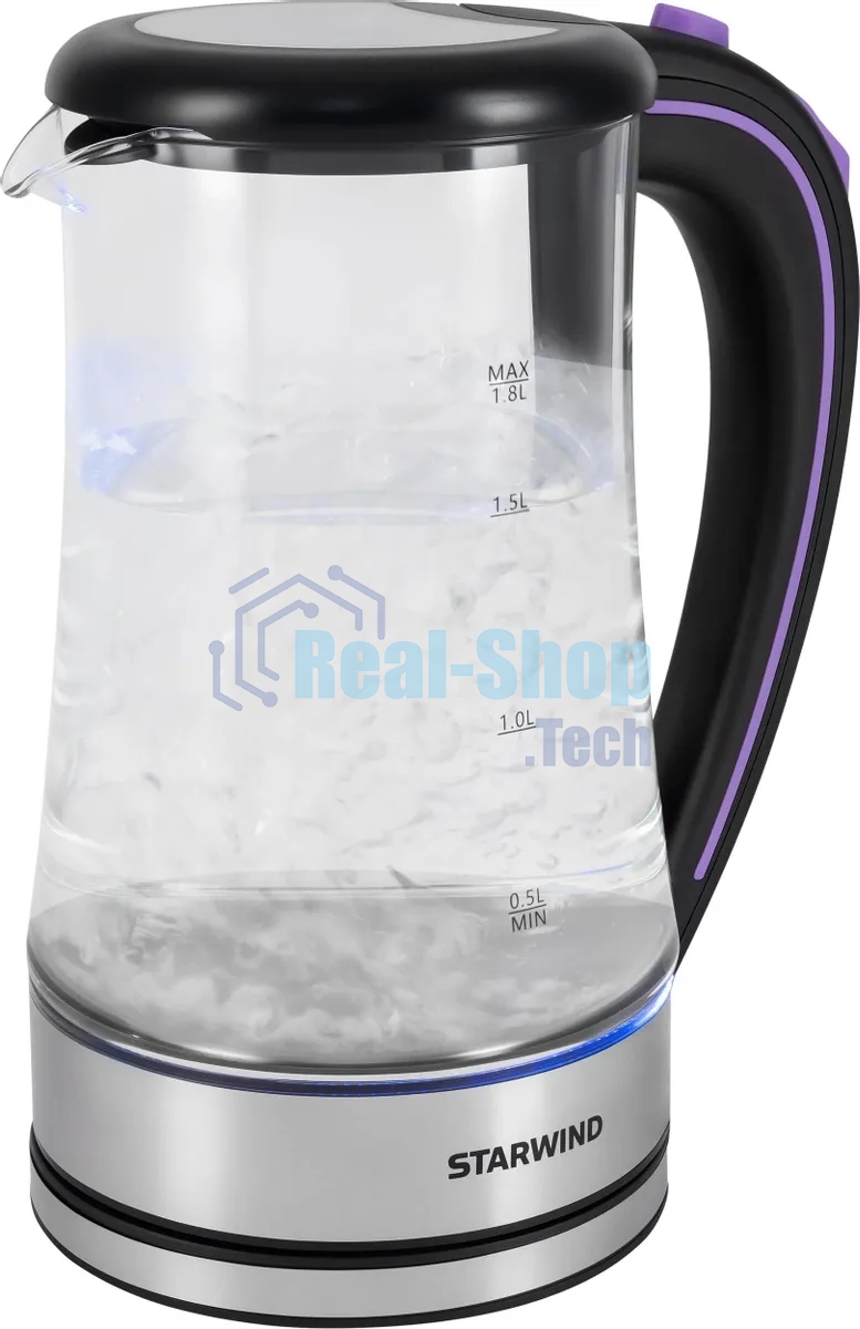 Чайник электрический Starwind SKG4045 1.8 л, 1800 Вт, черный/серебристый корпус: стекло