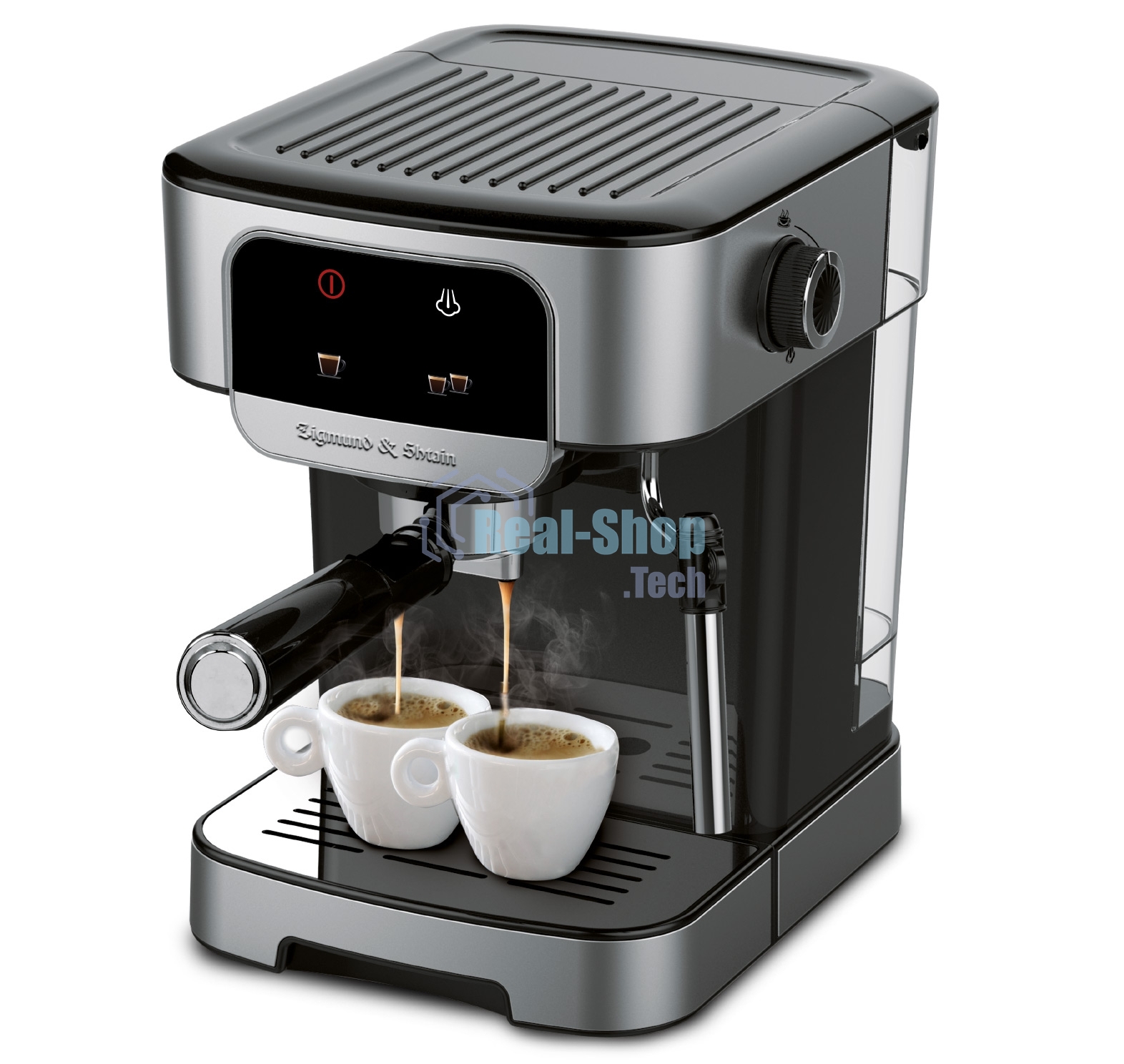 Кофеварка рожковая Zigmund & Shtain ZCM-881 стальной графит, исп. кофе - молотый, 1.8 л, 1200 Вт, 15 бар