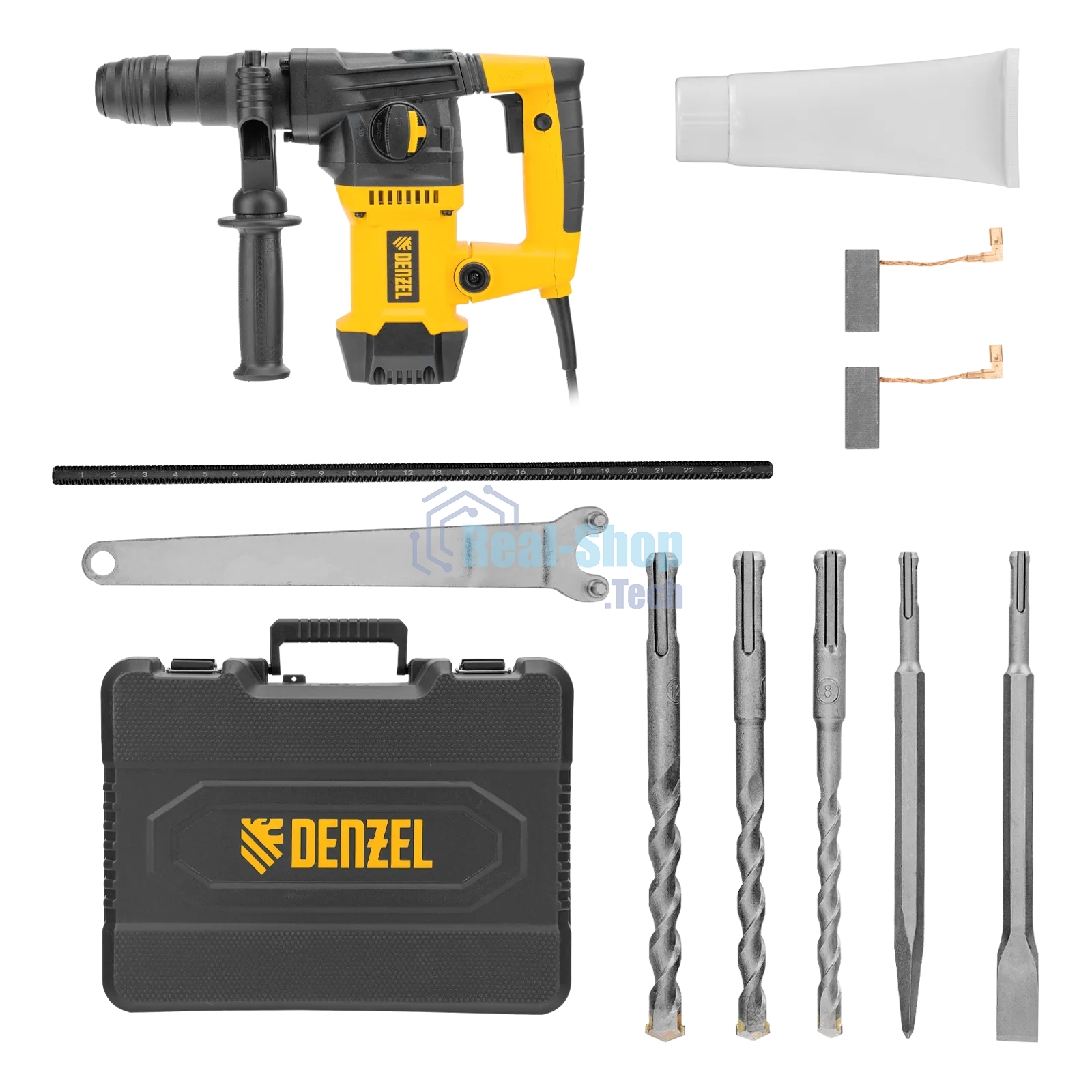 Перфоратор Denzel RHVB-1250-32, SDS-plus, 1250 Вт, 5,5 Дж, от сети