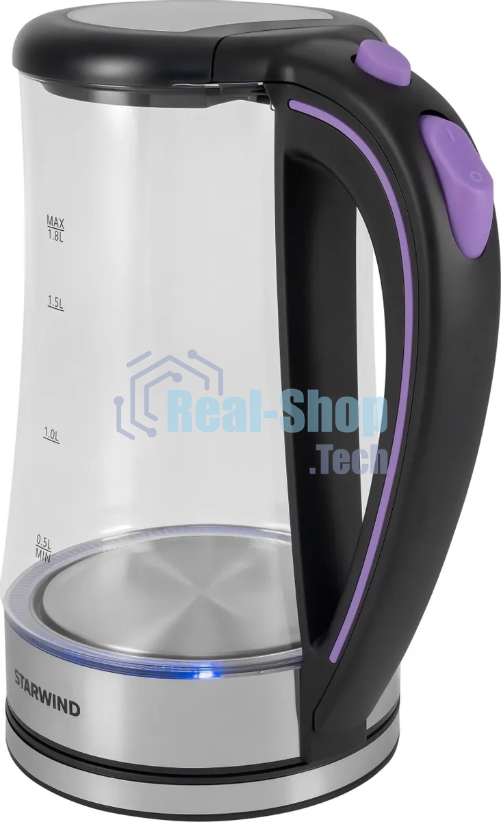 Чайник электрический Starwind SKG4045 1.8 л, 1800 Вт, черный/серебристый корпус: стекло