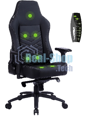 Кресло Cactus CS-CHR-0112BL-M черный, экокожа, 120 кг, подголовник, регулируемые подлокотники, механизм качания