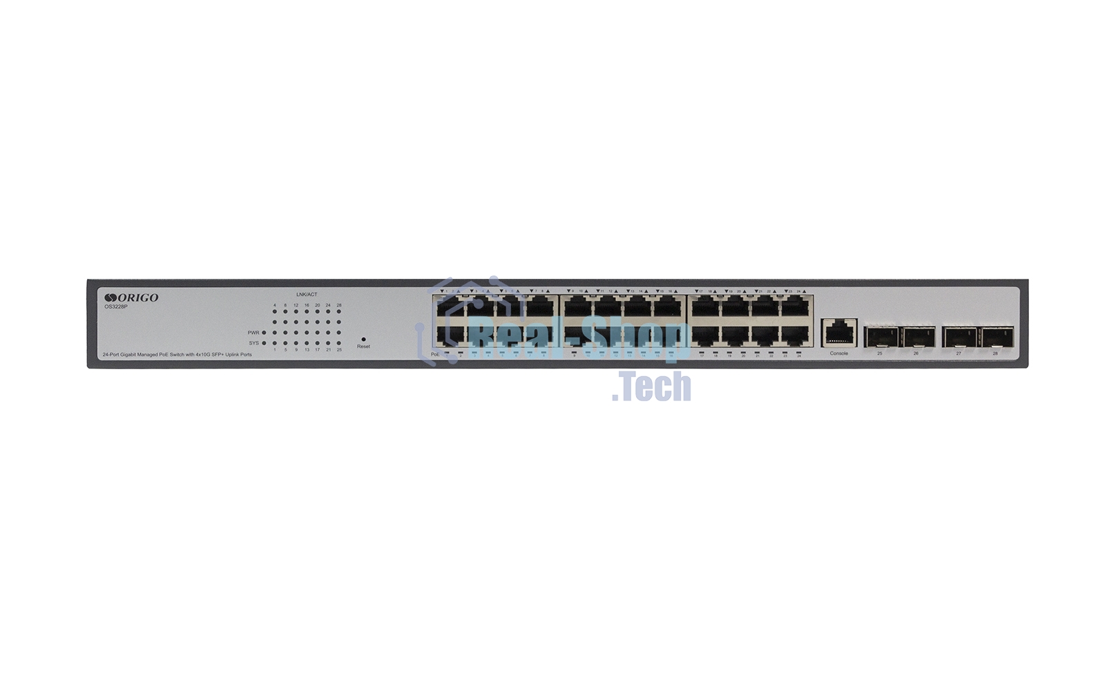 Коммутатор ORIGO Managed L3 Switch 24x1000Base-T PoE, 4x10Gbase-X SFP+, PoE Budget 370W, RJ45 Console, 19