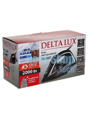 Утюг Delta Lux DE-3001 черный/бронзовый, 2000 Вт, 20±5 г/мин, 130 г/мин, 320 мл
