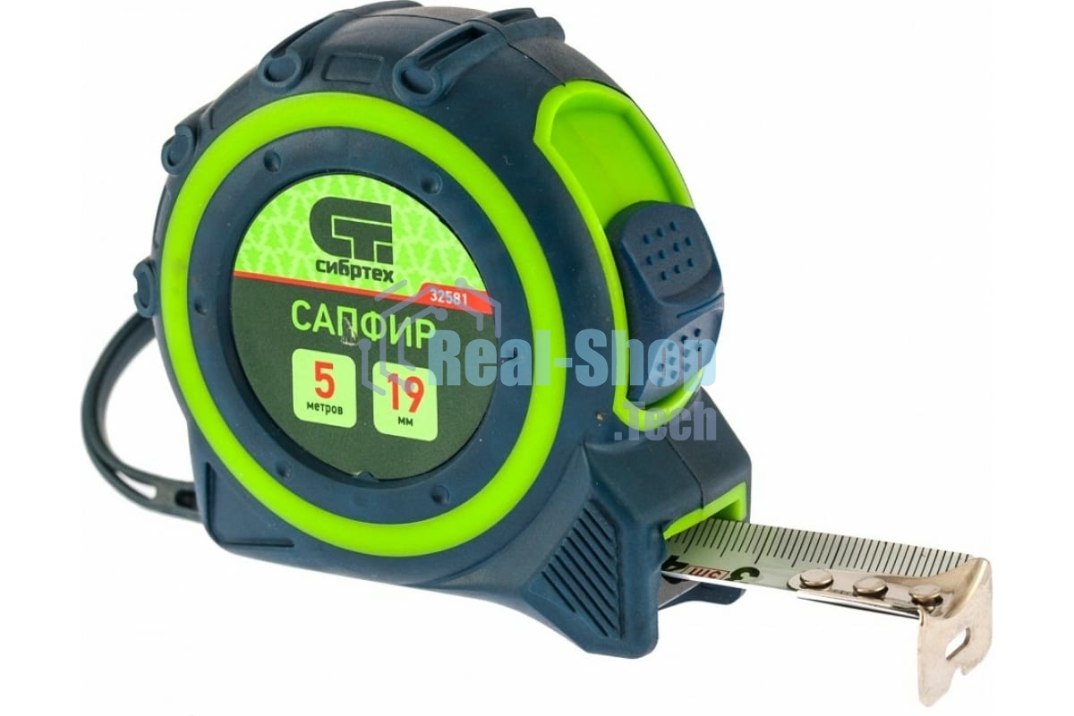 Рулетка Сибртех Сапфир, двухкомпонентный корпус, 5 м х 19 мм
