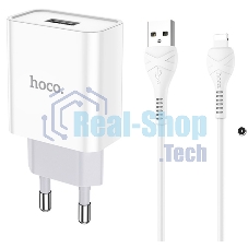 Блок питания (сетевой адаптер) HOCO C81A Asombroso single 1xUSB с кабелем USB-Lightning, 2.1A, 10W