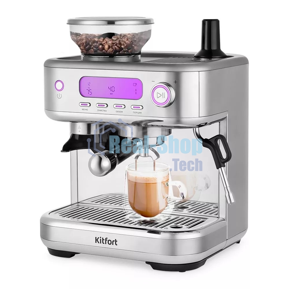 Кофеварка рожковая Kitfort КТ-7113 нержавеющая сталь, исп. кофе - молотый/зерновой, 2.3 л, 1770 Вт, 15 бар
