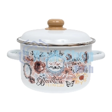 Кастрюля Appetite 1RD201М Roses с крышкой, эмалированная сталь, цилиндрическая 4 л