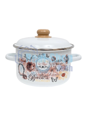 Кастрюля Appetite 1RD201М Roses с крышкой, эмалированная сталь, цилиндрическая 4 л