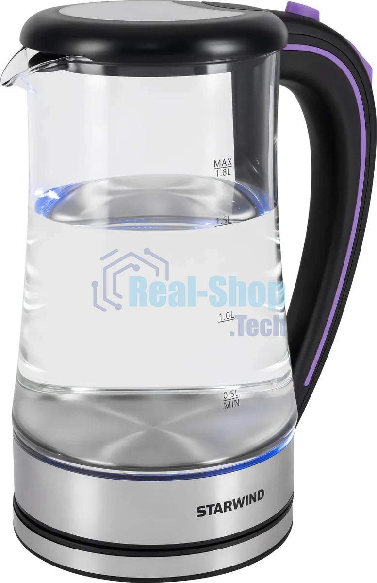 Чайник электрический Starwind SKG4045 1.8 л, 1800 Вт, черный/серебристый корпус: стекло