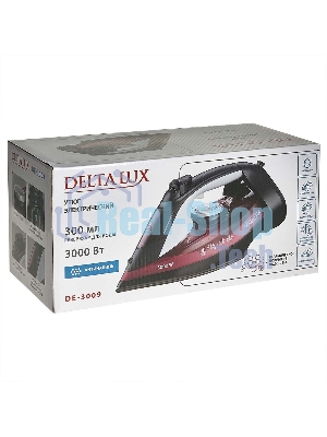 Утюг Delta LUX DE-3009 черный/бордовый, 3000 Вт, 25 г/мин, 190 г/мин, 300 мл
