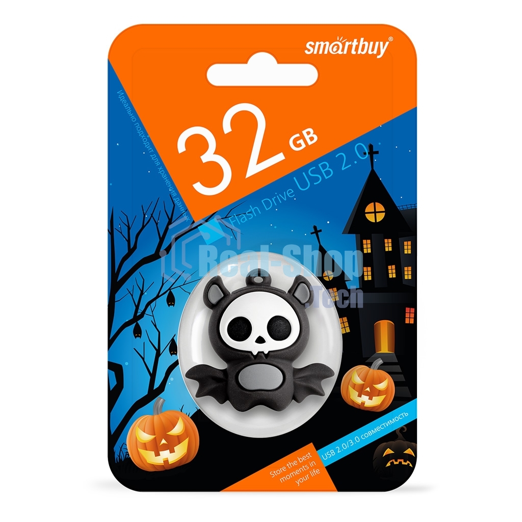 Флешка USB Smartbuy Wild Bat (SB32GbBat), 32Gb, USB 2.0, R/W 25/15, черный/серый/белый