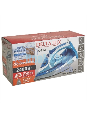 Утюг Delta LUX DL-712 белый с серо-голубым, 2400 Вт, 30 г/мин, 150 г/мин, 350 мл