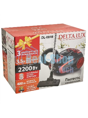 Пылесос Delta LUX DL-0848 черный/красный, 400/2200 Вт, уборка сухая, пылесборник мешок 3,5 л
