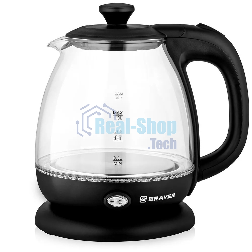 Чайник электрический BRAYER BR6106, 1100 Вт, 1 л, стеклянный, автоотключение, подсветка, черный
