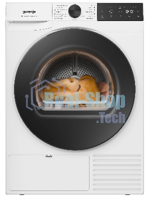 Сушильная машина Gorenje DG48D, отдельностоящая, ВхШхГ 850х600х625 мм, загрузка 8 кг, 15 программ, конденсационная сушка с тепловым насосом, поворотное/сенсорное управление, цифровой дисплей, Wi-Fi, датчик влажности белья, функция TwinAir, половинная загрузка, защита от сминания, отсрочка старта, функция 