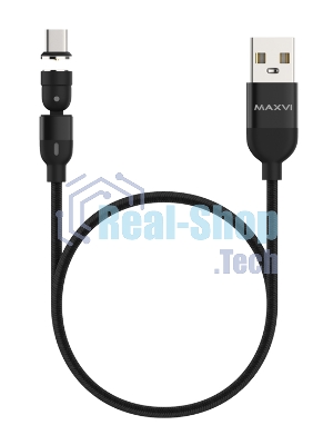 Кабель Maxvi MCm-02T black, USB-A - Type-C, 2A, магнитный разъем, LED ток макс. нагрузки 2А, макс. напряжение 5V; стандарт USB 2.0; длина 1.5м, нейлоновая оплетка, съемный магнитный коннектор, LED подсветка, черный