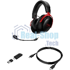 Гарнитура HyperX Cloud III чёрный-красный, беспроводная, радиоканал
