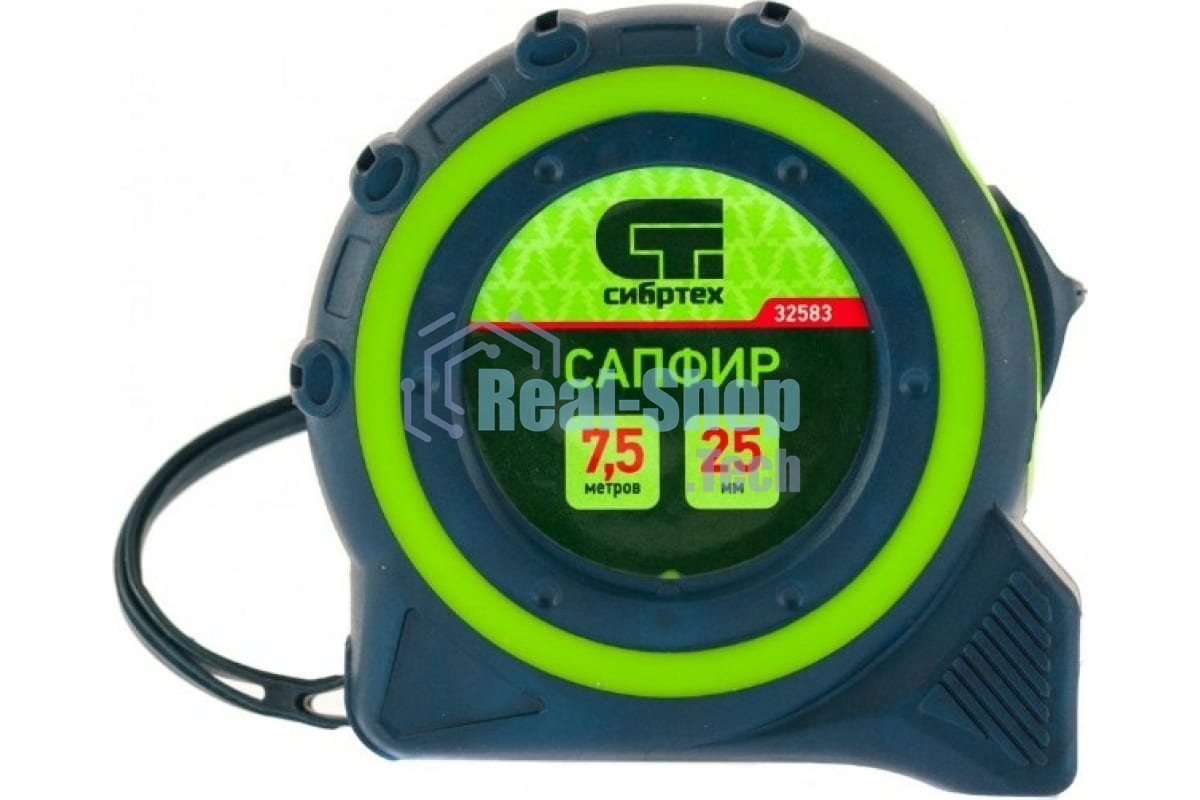 Рулетка Сибртех Сапфир, двухкомпонентный корпус, 7,5 м х 25 мм