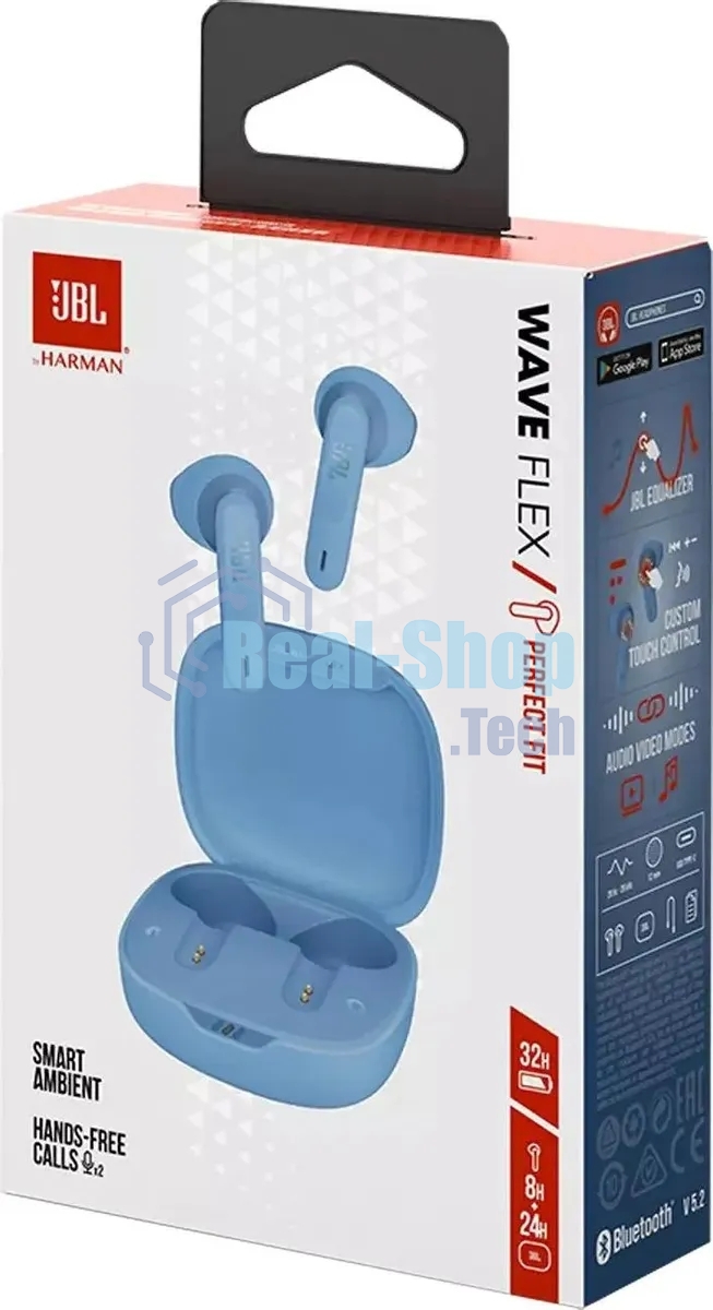 Наушники TWS JBL Wave Flex синий, вкладыши, Bluetooth, быстрая зарядка, до 8 ч