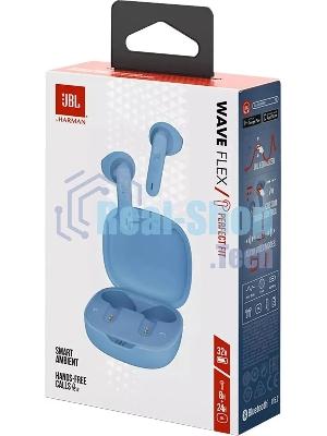 Наушники TWS JBL Wave Flex синий, вкладыши, Bluetooth, быстрая зарядка, до 8 ч