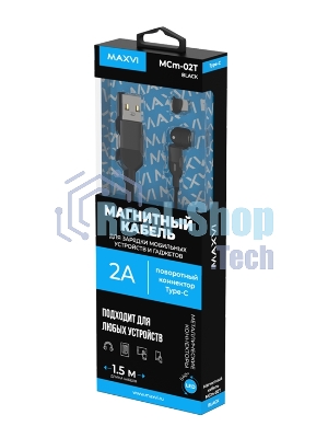 Кабель Maxvi MCm-02T black, USB-A - Type-C, 2A, магнитный разъем, LED ток макс. нагрузки 2А, макс. напряжение 5V; стандарт USB 2.0; длина 1.5м, нейлоновая оплетка, съемный магнитный коннектор, LED подсветка, черный